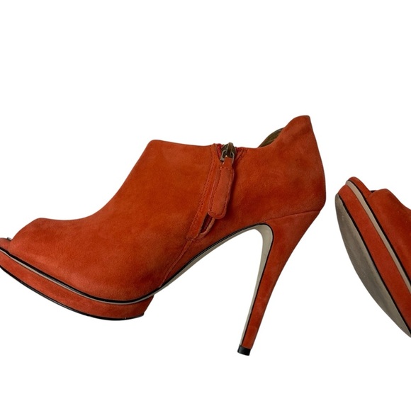 BCBGMaxAzria Red/Orange‎ High-Heeled Peep-Toe Booties - Picture 5 of 10